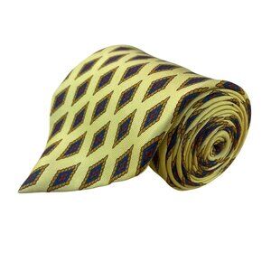 Huntington Yellow & Blue Silk Diamond Pattern Necktie Classic Geometric Design